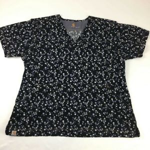 Carhartt Women's Scrub Top Black White Floral